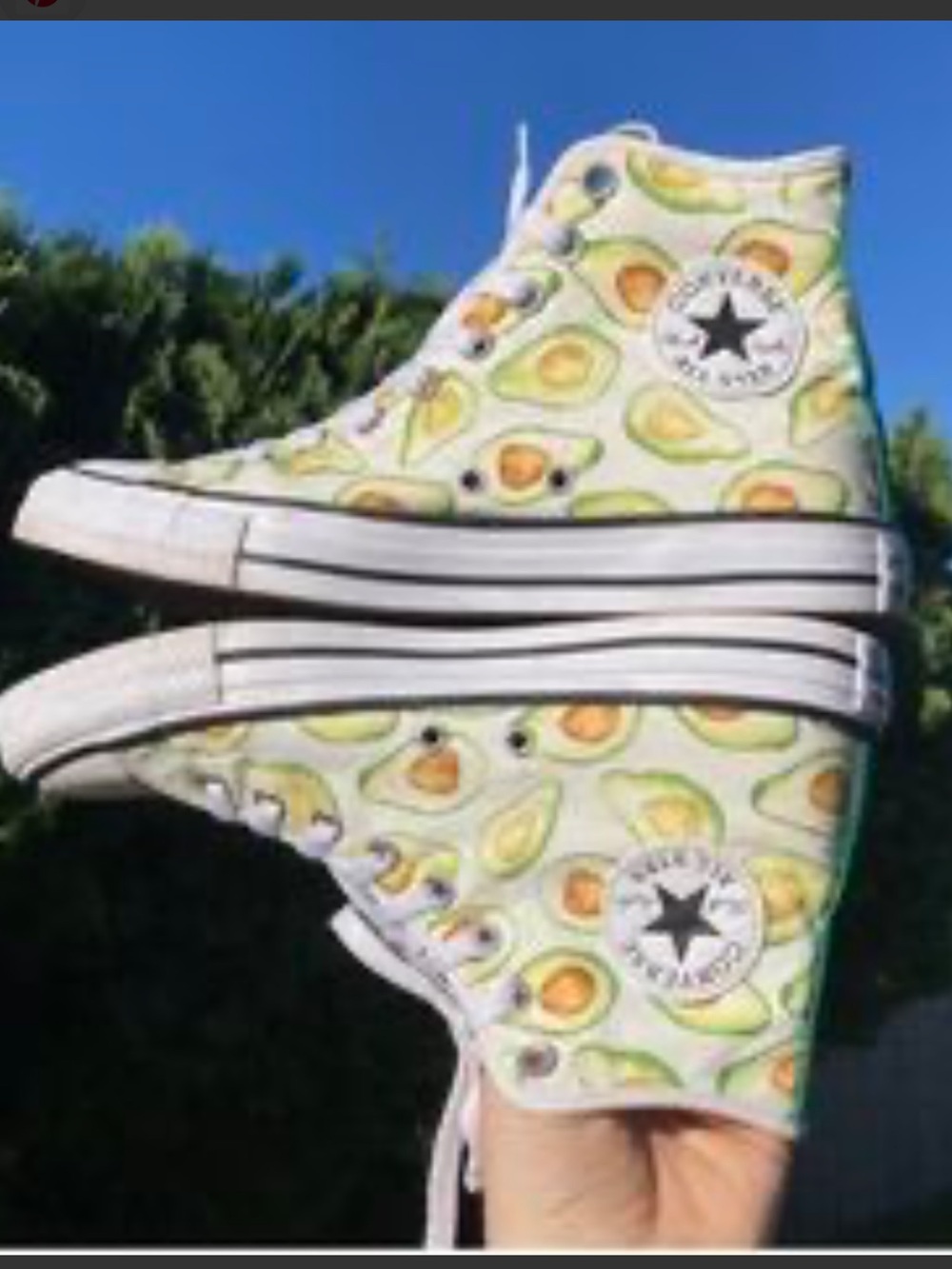 Converse Cream Canvas High-Tops with Green & Yellow Avocado Print